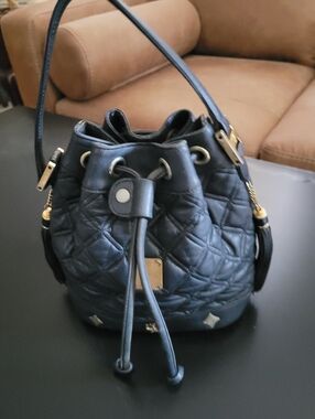 MCM Black Quilted Small Drawstring Bucket Bag - Designer Style